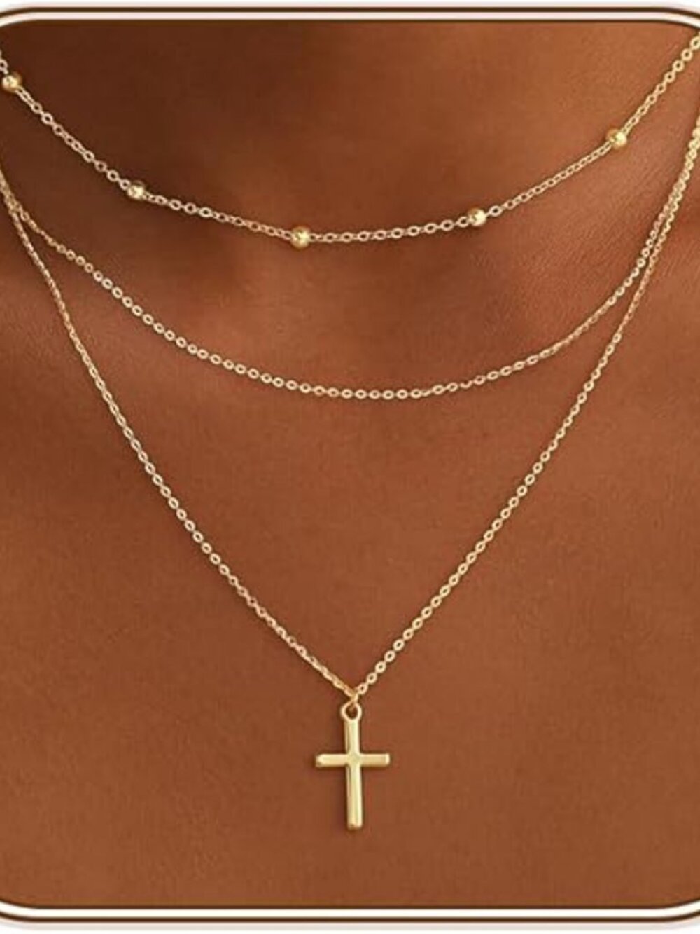 Turandoss 14K Gold Plated Layered Cross Necklace for Women Dainty Faith Jewelry